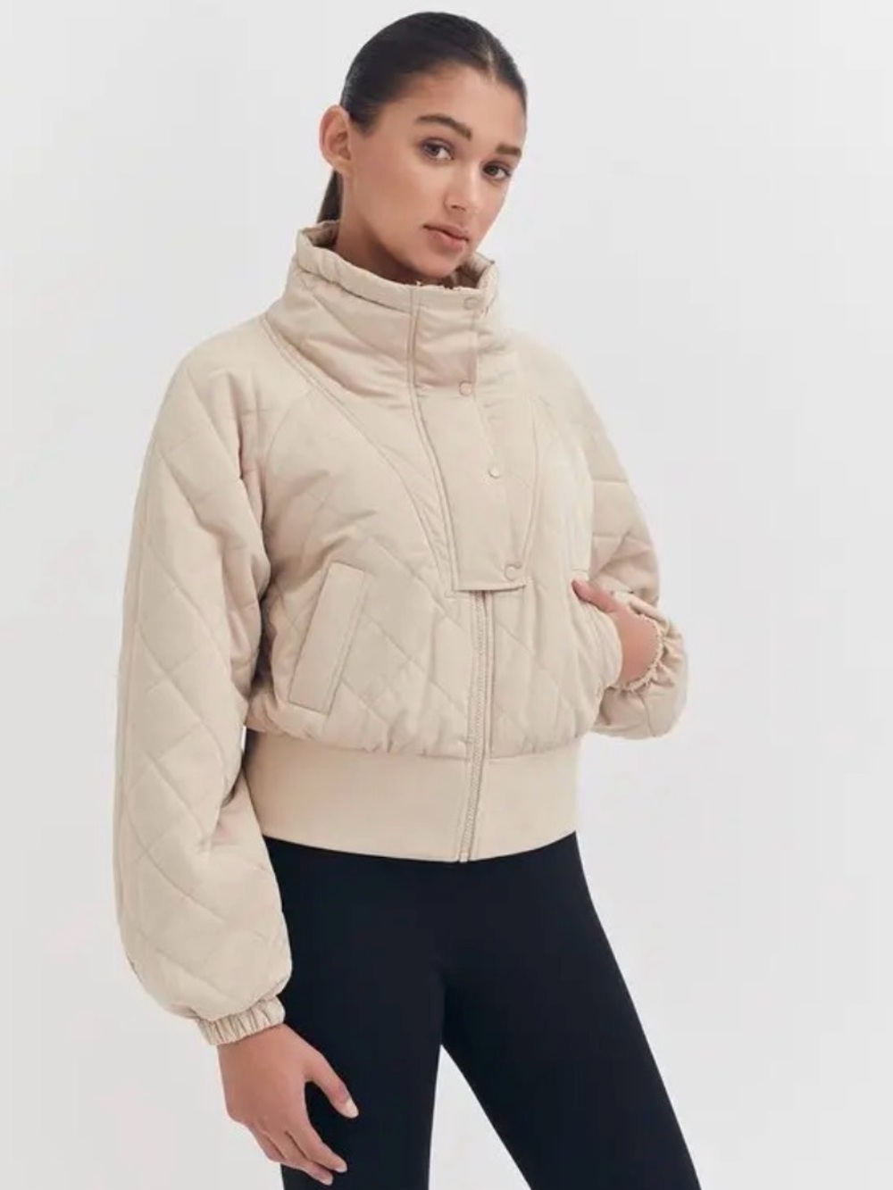 Cuyana Cream Quilted Puffer Jacket
